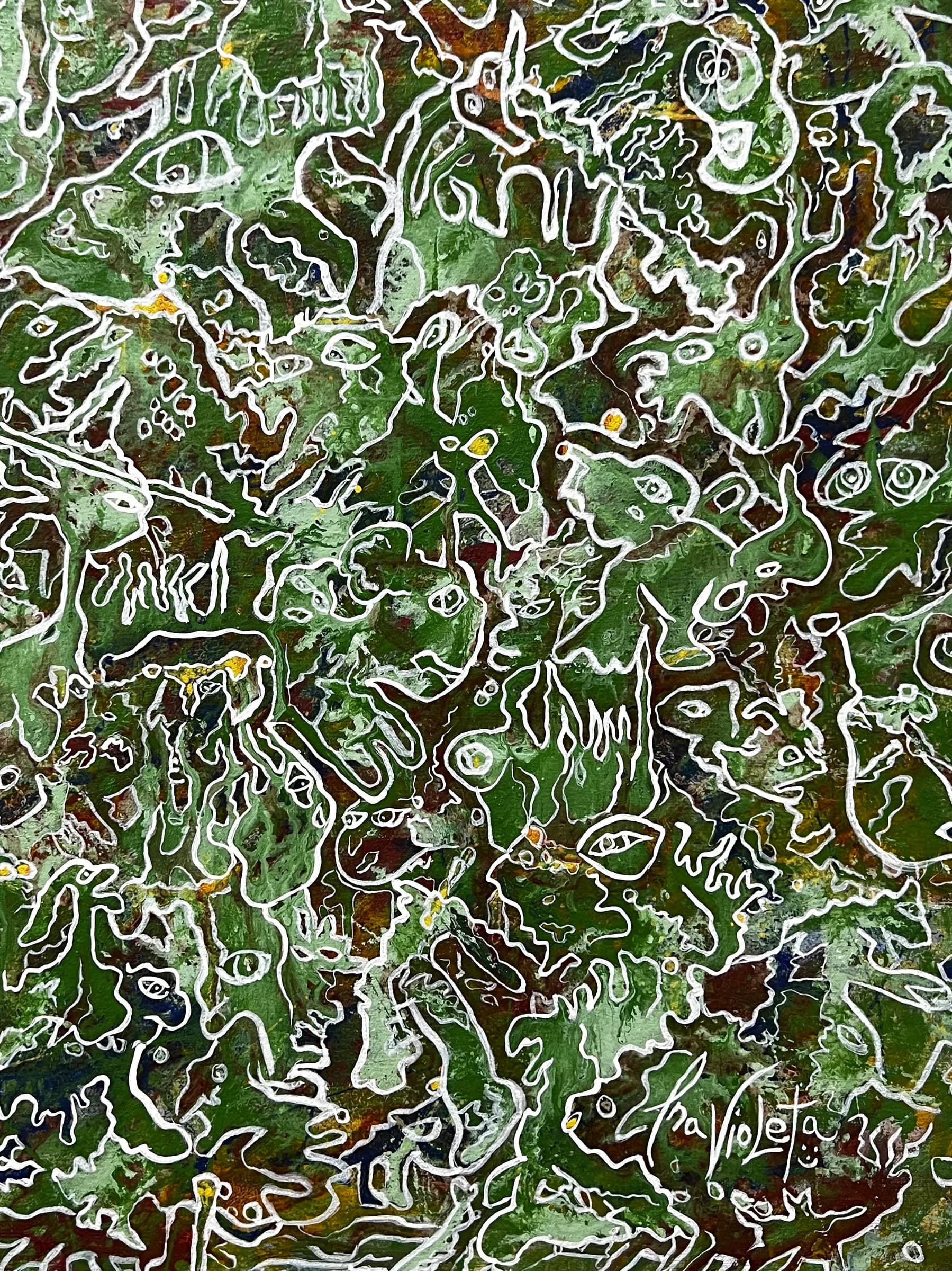 Just Doing Our Job in the Kelp Forest by Ana Violeta Horta, flowing green kelp forms in natural mineral pigments